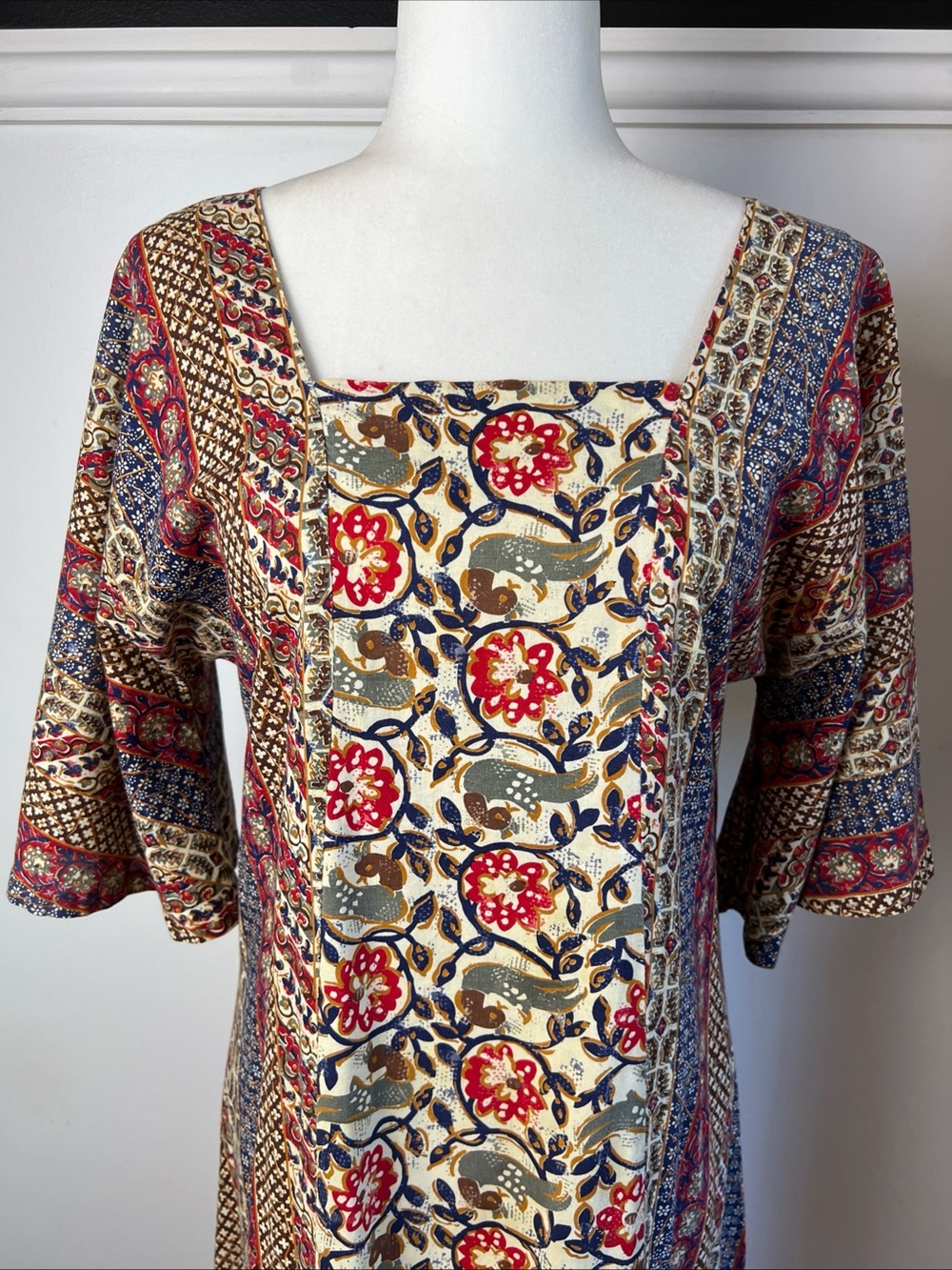 Boho Kaftan Floral Patchwork Maxi Dress Hippie MuuMuu Caftan Two Potato - Picture 6 of 16